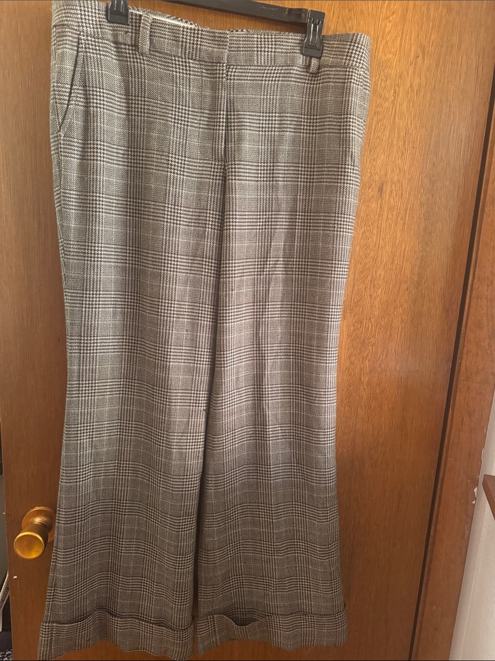 J. Crew Glen Plaid Wide-Leg Trousers in Gray